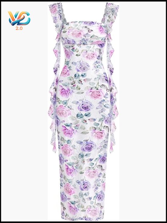 Dresses & Skirts - Floral Maxi Dress Ruched Lace Ruffle Cocktail Wedding Guest